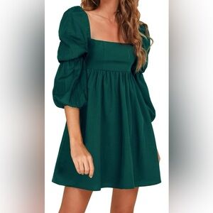 Elegant Green Puff Sleeve Dress